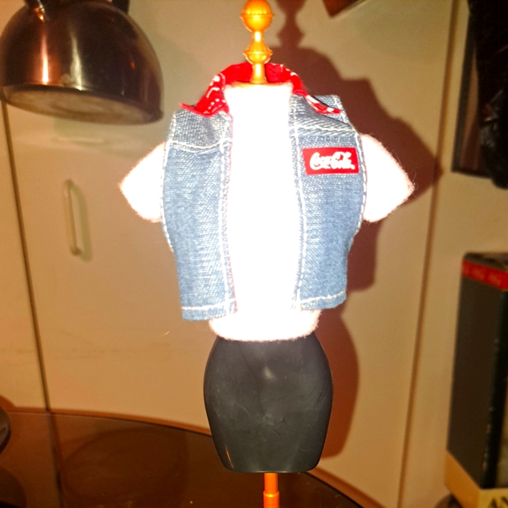 Barbie Doll Clothing Vintage 1997 Coca-Cola Denim Jean Vest & Pink Top